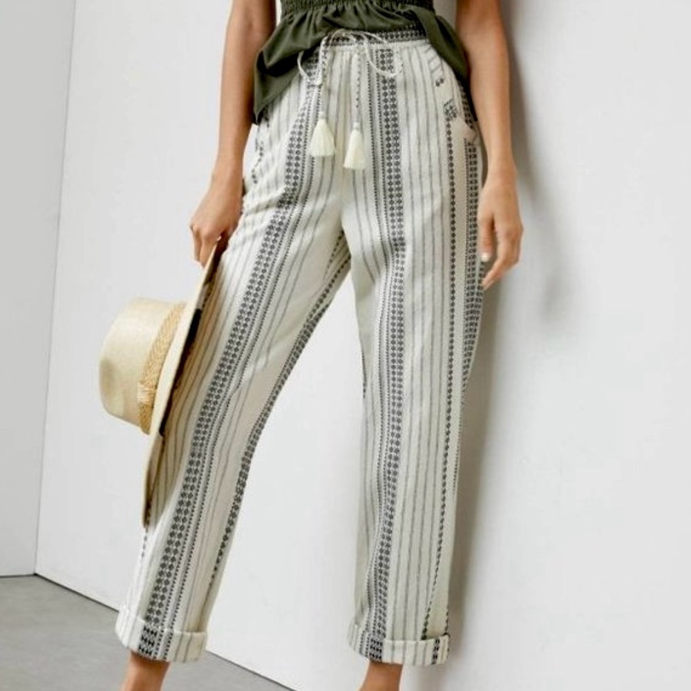 EUC Anthropologie Essential Beach Pants Black Cream Size Small